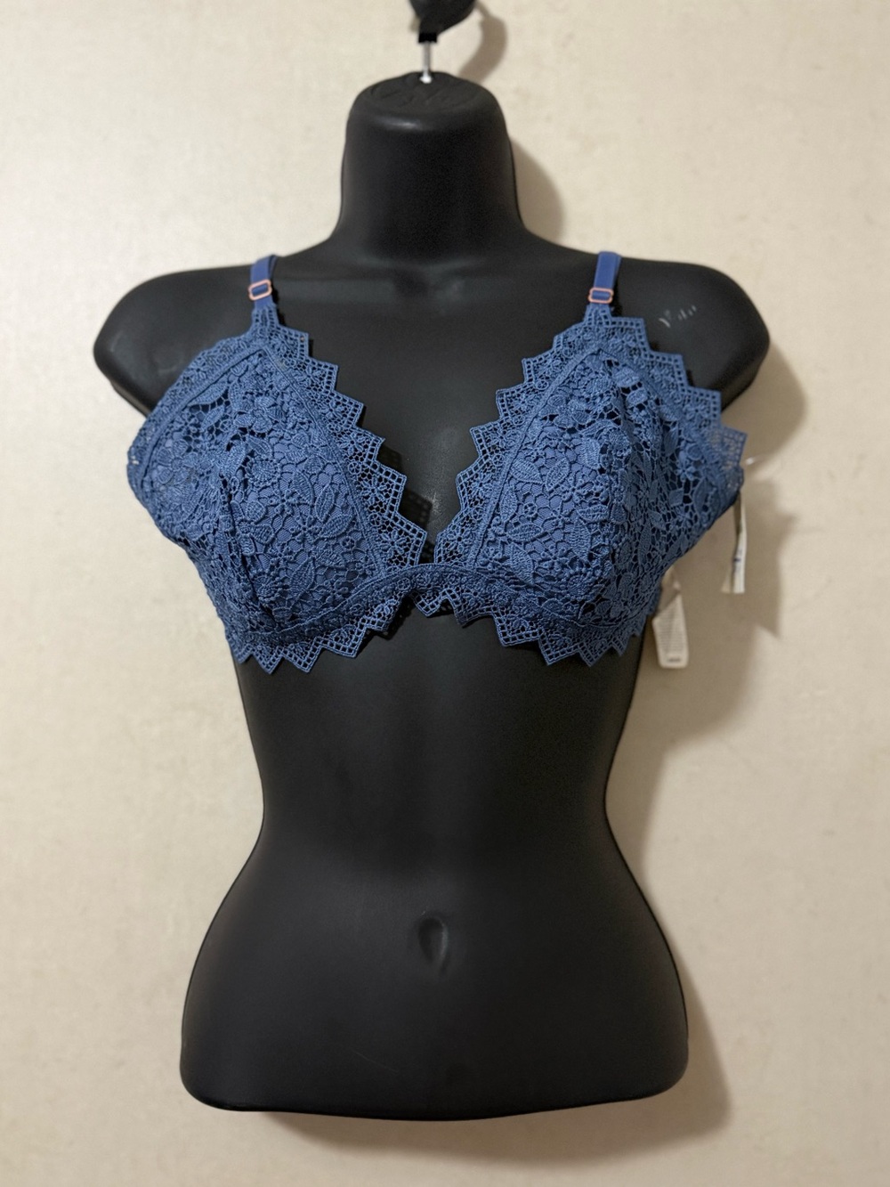 NWT Aerie Blue Lace Bralette Size Large Floral Lace Triangle Bralette